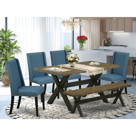 East West Furniture 6 Piece X-Style Awesome Kitchen Table Set - Wire Brushed Black X676FL121-6